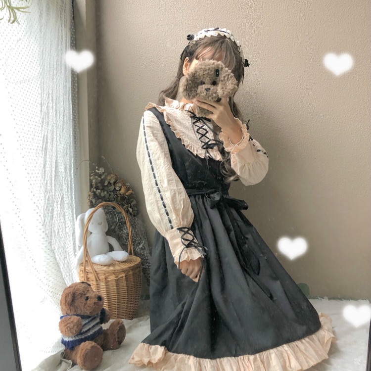 Women's Gothic Lolita Dress – Japanese Style, Black Kawaii Goth Clothes, Vintage A-Line