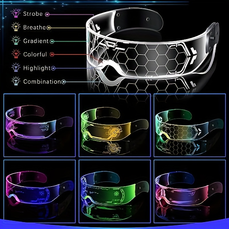 LED Luminous Cyberpunk Futuristic Glow Cosplay Glasses, - Image 4