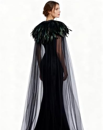 Feather Cloak Witch Black Tulle Cape - Image 2