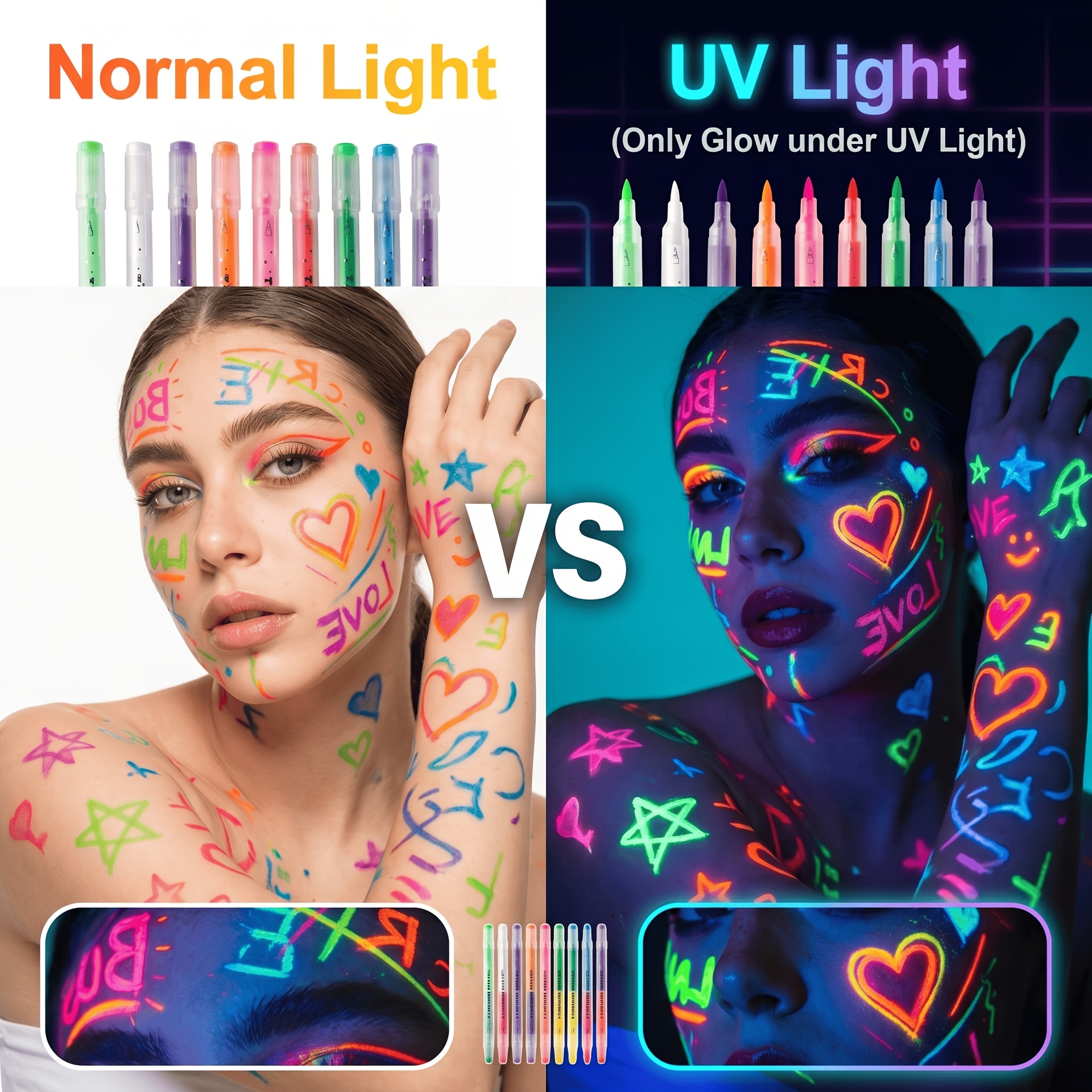 18-Color Face And Body Paint Markers And Reusable Stencil Set - Image 5
