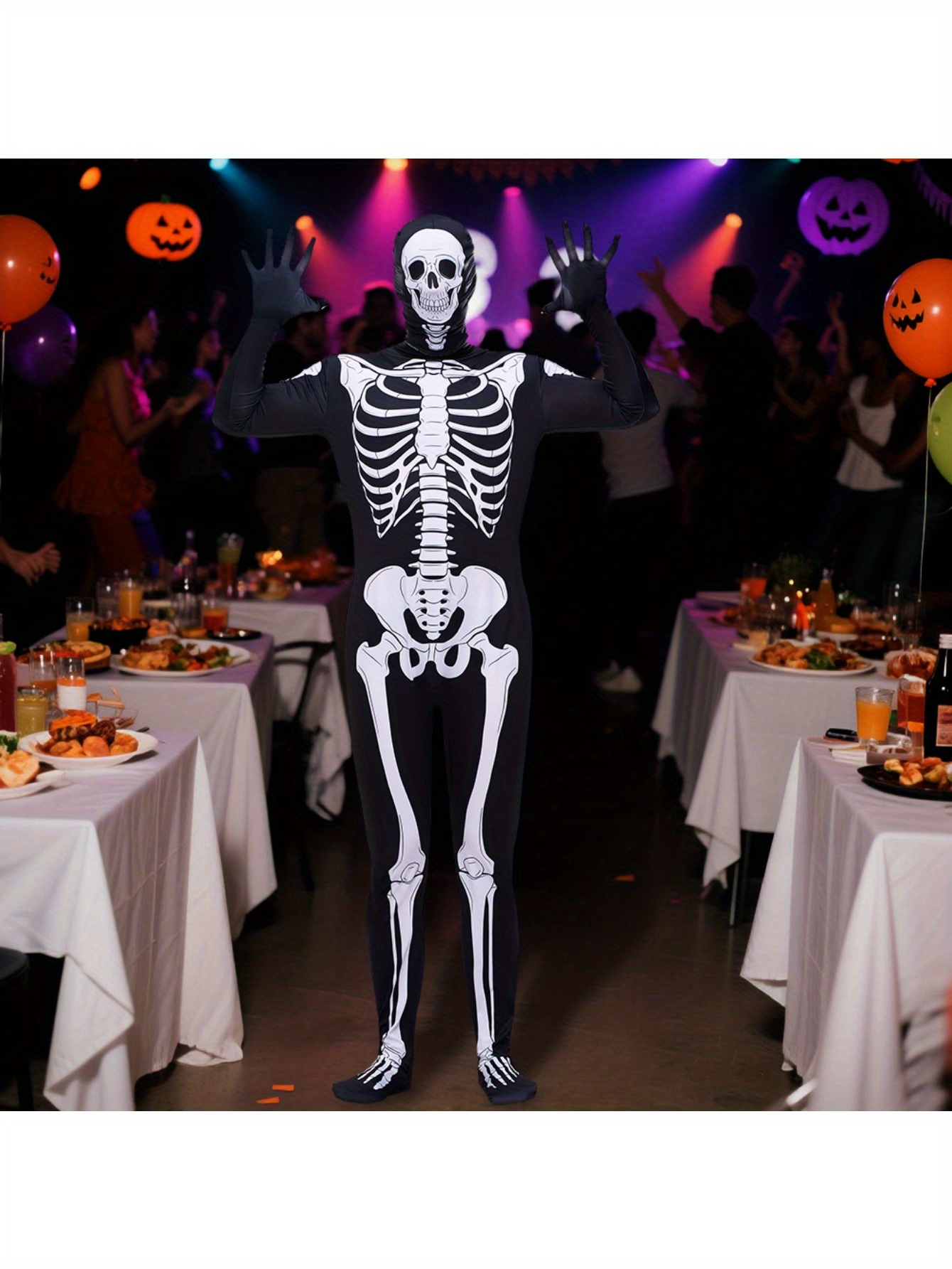 Halloween Skeleton Full Body Suit with Realistic Bone Structure - Image 3