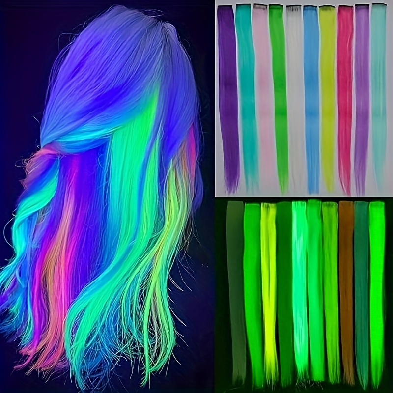 10 Colorful Artificial Rainbow Glow-in-the-Dark Hair