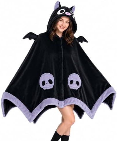 Cool Bat Blanket Hoodie, Wearable Bat Blanket for Adult, Halloween Costumes for Women, Halloween Pajamas Blanket, Cosplay Bat Cape Top : Home & Kitchen