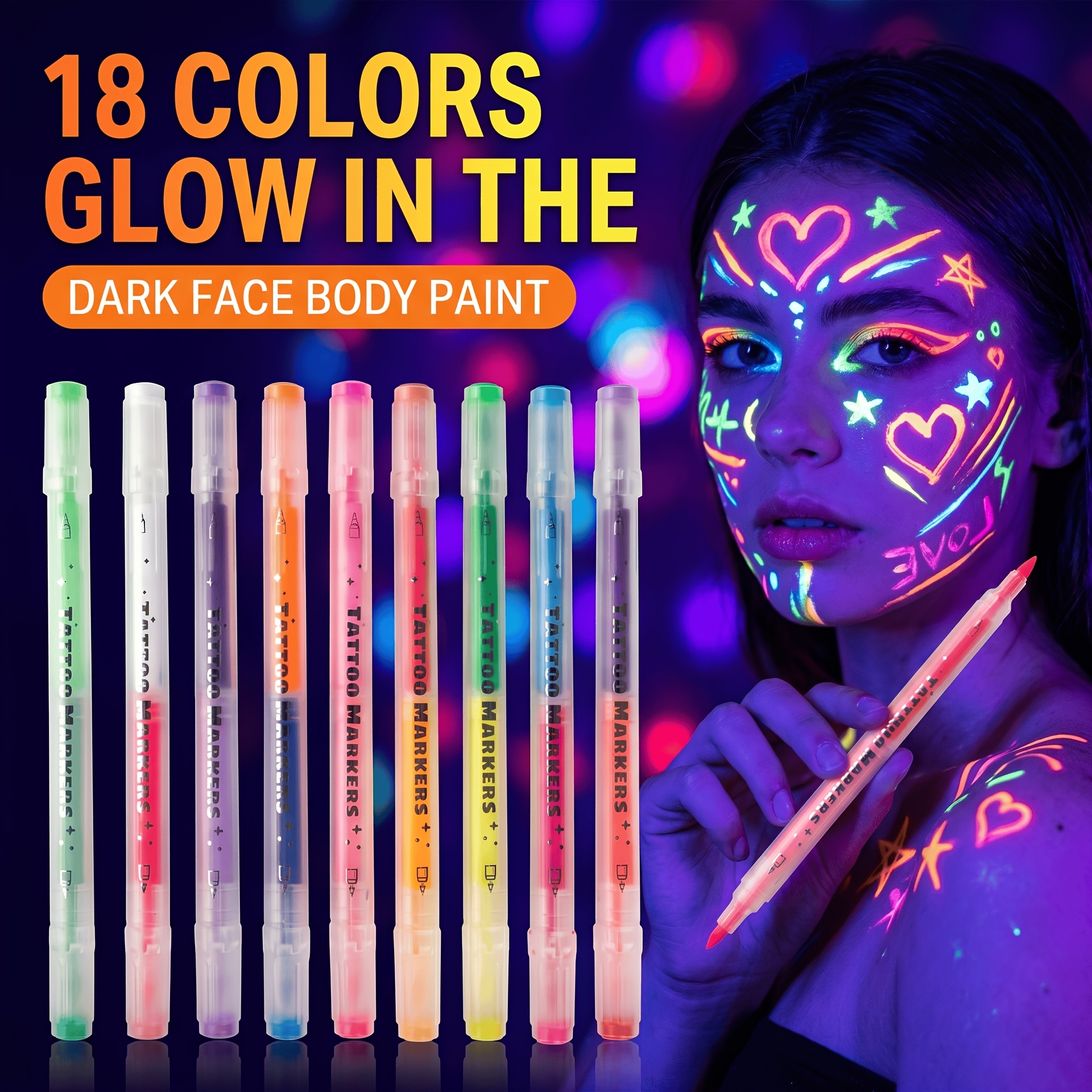 18-Color Face And Body Paint Markers And Reusable Stencil Set - Image 2