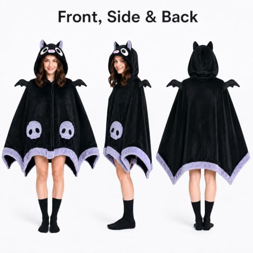 Cool Bat Blanket Hoodie, Wearable Bat Blanket for Adult, Halloween Costumes for Women, Halloween Pajamas Blanket, Cosplay Bat Cape Top : Home & Kitchen - Image 3