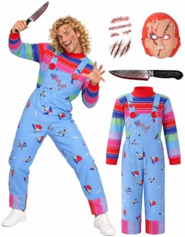 5 Pcs Adult Chucky Ghost Cosplay Outfit Set