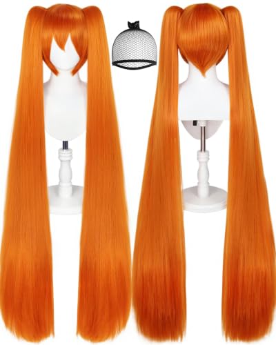 Orange Wig with 2 Ponytails Long Orange Pigtail Wigs
