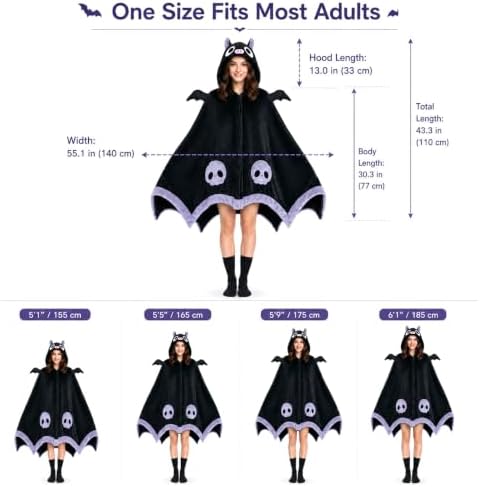 Cool Bat Blanket Hoodie, Wearable Bat Blanket for Adult, Halloween Costumes for Women, Halloween Pajamas Blanket, Cosplay Bat Cape Top : Home & Kitchen - Image 4