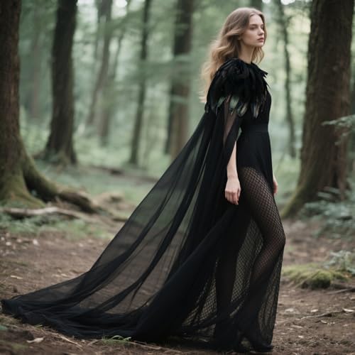 Feather Cloak Witch Black Tulle Cape - Image 4