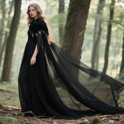 Feather Cloak Witch Black Tulle Cape - Image 8