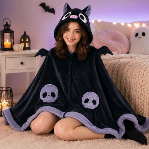 Cool Bat Blanket Hoodie, Wearable Bat Blanket for Adult, Halloween Costumes for Women, Halloween Pajamas Blanket, Cosplay Bat Cape Top : Home & Kitchen - Image 2