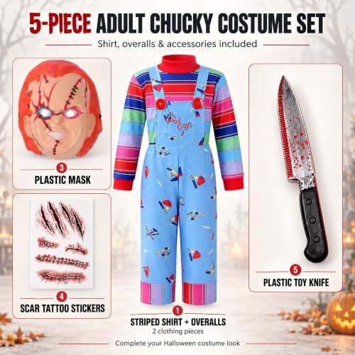 5 Pcs Adult Chucky Ghost Cosplay Outfit Set - Image 2