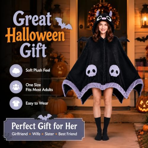 Cool Bat Blanket Hoodie, Wearable Bat Blanket for Adult, Halloween Costumes for Women, Halloween Pajamas Blanket, Cosplay Bat Cape Top : Home & Kitchen - Image 6