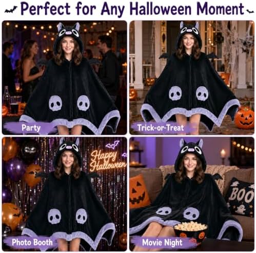 Cool Bat Blanket Hoodie, Wearable Bat Blanket for Adult, Halloween Costumes for Women, Halloween Pajamas Blanket, Cosplay Bat Cape Top : Home & Kitchen - Image 9