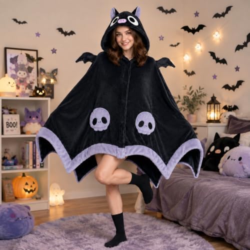 Cool Bat Blanket Hoodie, Wearable Bat Blanket for Adult, Halloween Costumes for Women, Halloween Pajamas Blanket, Cosplay Bat Cape Top : Home & Kitchen - Image 8