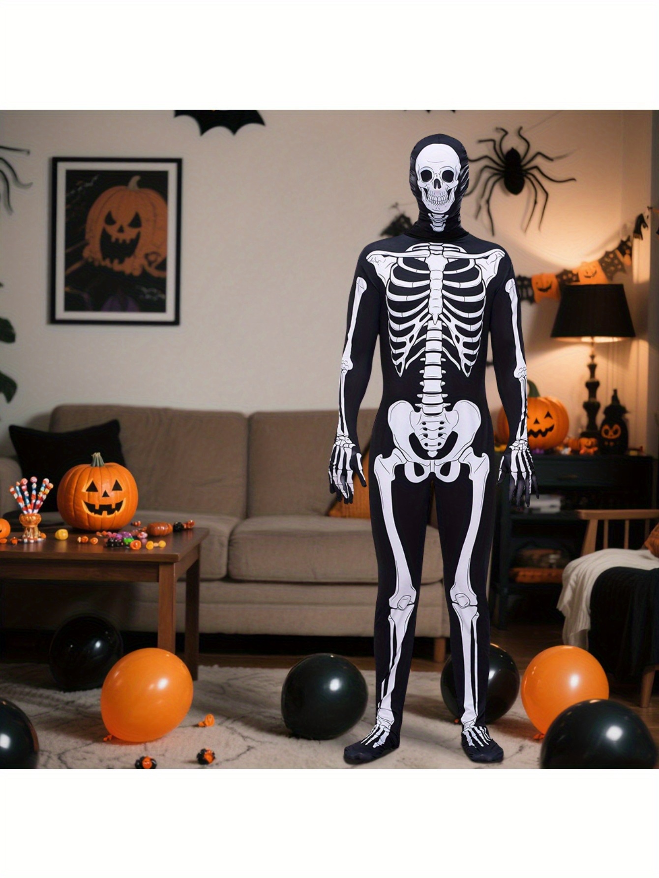 Halloween Skeleton Full Body Suit with Realistic Bone Structure - Image 2