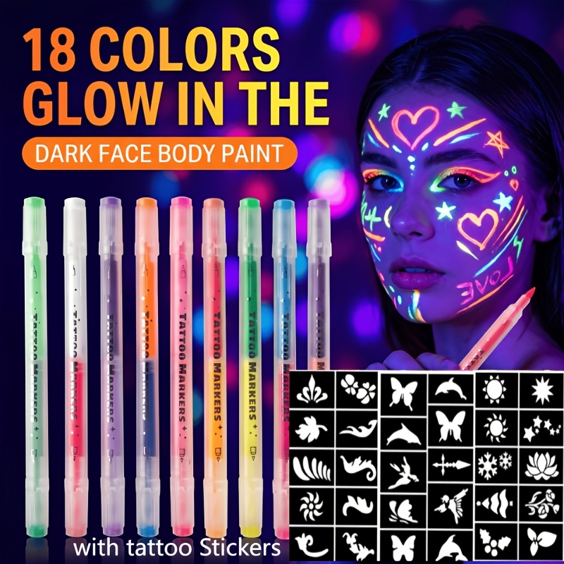 18-Color Face And Body Paint Markers And Reusable Stencil Set - Image 3