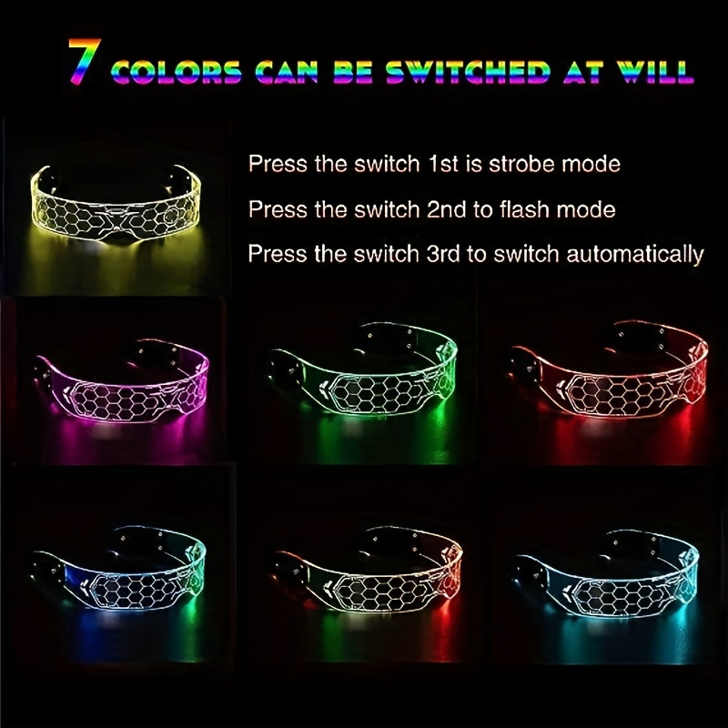 LED Luminous Cyberpunk Futuristic Glow Cosplay Glasses, - Image 6